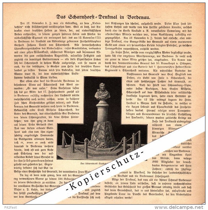 Original Zeitungsbericht - 1905 - Das Scharnhorst Denkmal In Bordenau B. Neustadt Am Rübenberge !!! - Neustadt Am Rübenberge