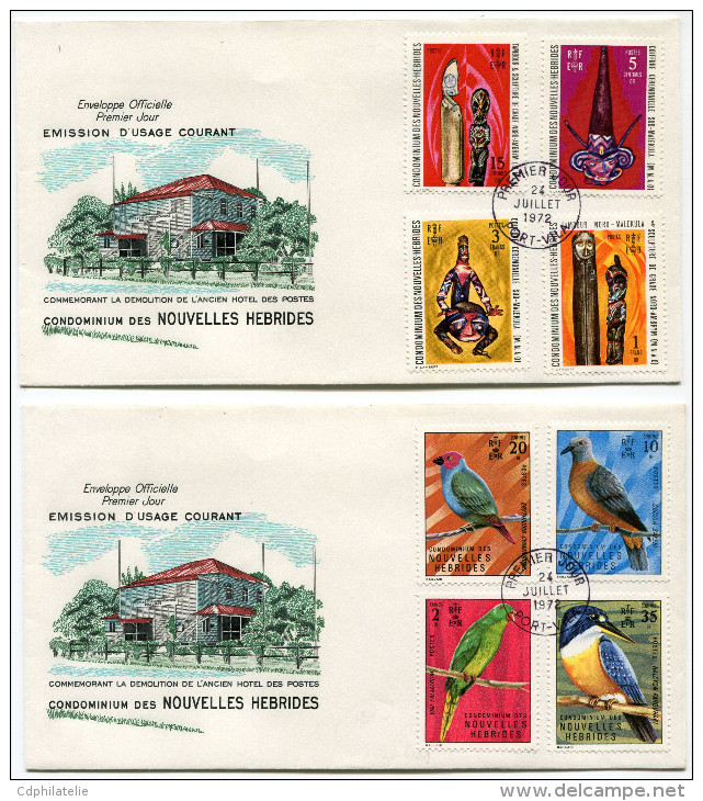 NOUVELLES-HEBRIDES ENVELOPPES 1er JOUR DES N°326/337 OBLITERATION 1er JOUR PORT-VILA 24 JUILLET 1972 - FDC