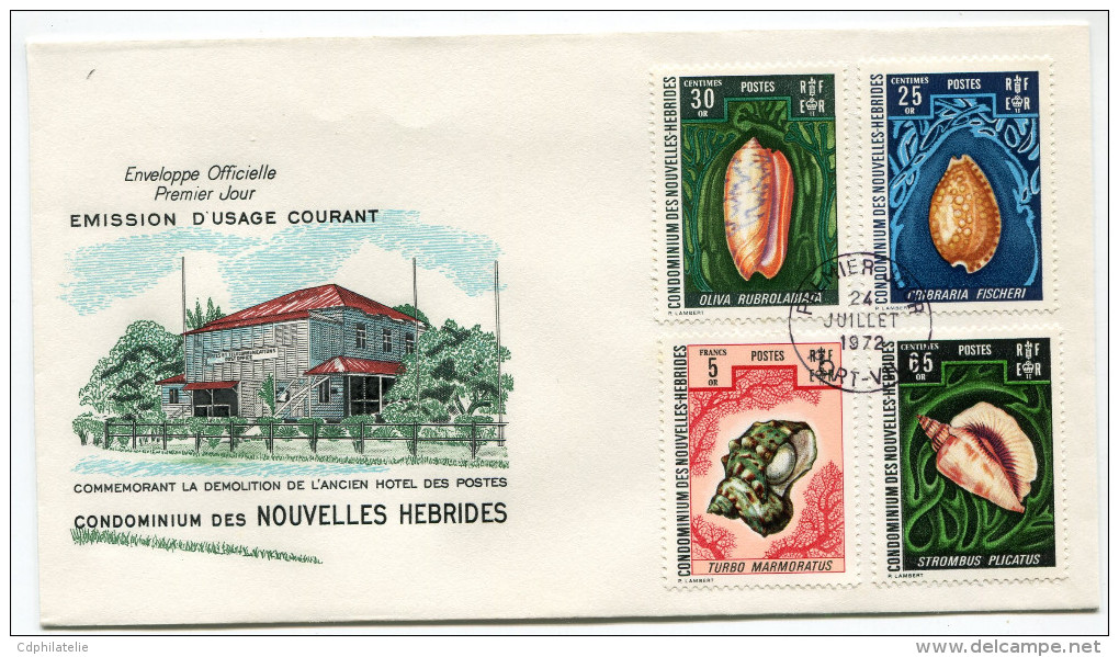 NOUVELLES-HEBRIDES ENVELOPPES 1er JOUR DES N°326/337 OBLITERATION 1er JOUR PORT-VILA 24 JUILLET 1972 - FDC