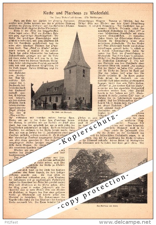 Original Zeitungsbericht - 1905 - Kirche Und Pfarrhaus Zu Wiedensahl , Niedernwöhren B. Schaumburg !!! - Schaumburg