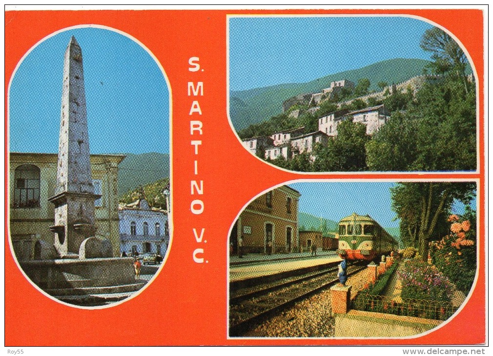 Campania-avellino-s.martino Valle Caudina Stazione Ferroviaria Veduta Treno In Transito Vedutine - Autres & Non Classés