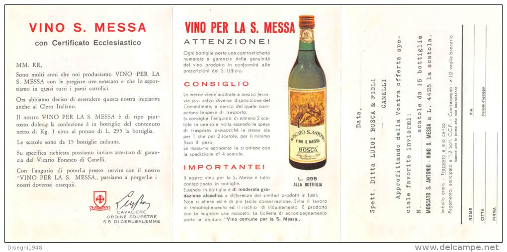 03395  "LUIGI BOSCA &amp; FIGLI - CANELLI - VINO PER LA S. MESSA". PIEGHEVOLE PUBBLICITARIO. - Werbung