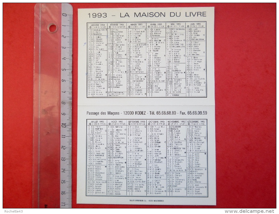 Calendrier 1993 Librairie La Maison Du Livre Rodez Aveyron 12 Livre Flore D´Aubrac De Francis Nouyrigat - Formato Piccolo : 1991-00