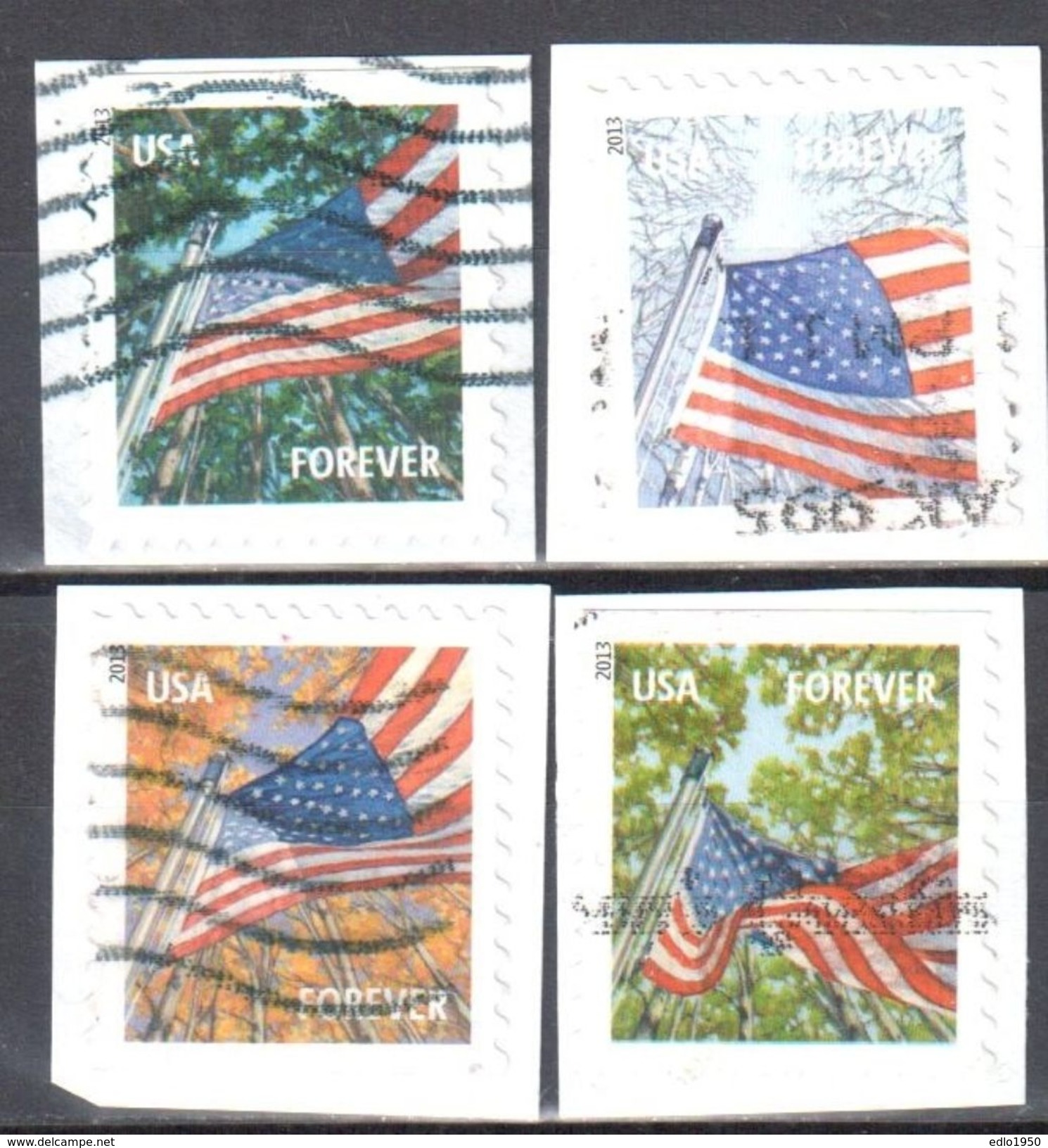 United States 2013 Flag For All Seasons - Sc # 4778-81 - Mi 4969-72 I BD - Perf 11 ¼ X 10 ¾ - Used - Usati