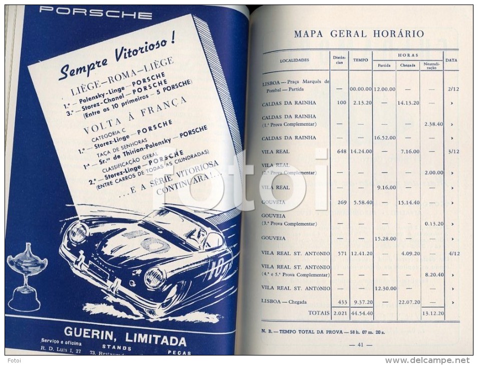 1954 REGULAMENTO VOLTA PORTUGAL AUTOMOVEL CARS COMPETITION REGULATION RACING RALLYE RALLY PORSCHE VESPA FULDAMOBIL  AD - Cultura