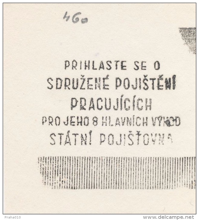 J1452 - Czechoslovakia (1945-79) Control Imprint Stamp Machine (R!): Log On Comprehensive Insurance For Its Workers ... - Proofs & Reprints