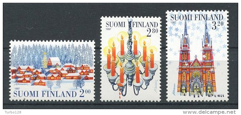 FINLANDE 1997 N° 1377/1379 ** Neufs = MNH Superbes Cote 4 € Noël Christmas Village Neige Lustre Eglise Saint Jean Helsin - Unused Stamps