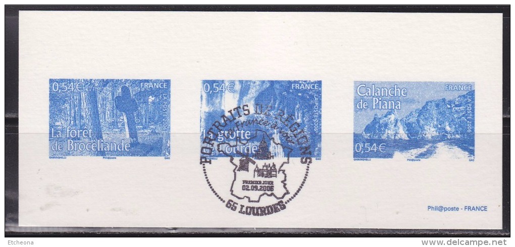 = Gravure Des Timbres 3944 Forêt Brocéliande 3950 Grotte Lourdes 3951 Calanche De Piana (Corse) Cachet 1er Jour 2.9.06 - Documenti Della Posta