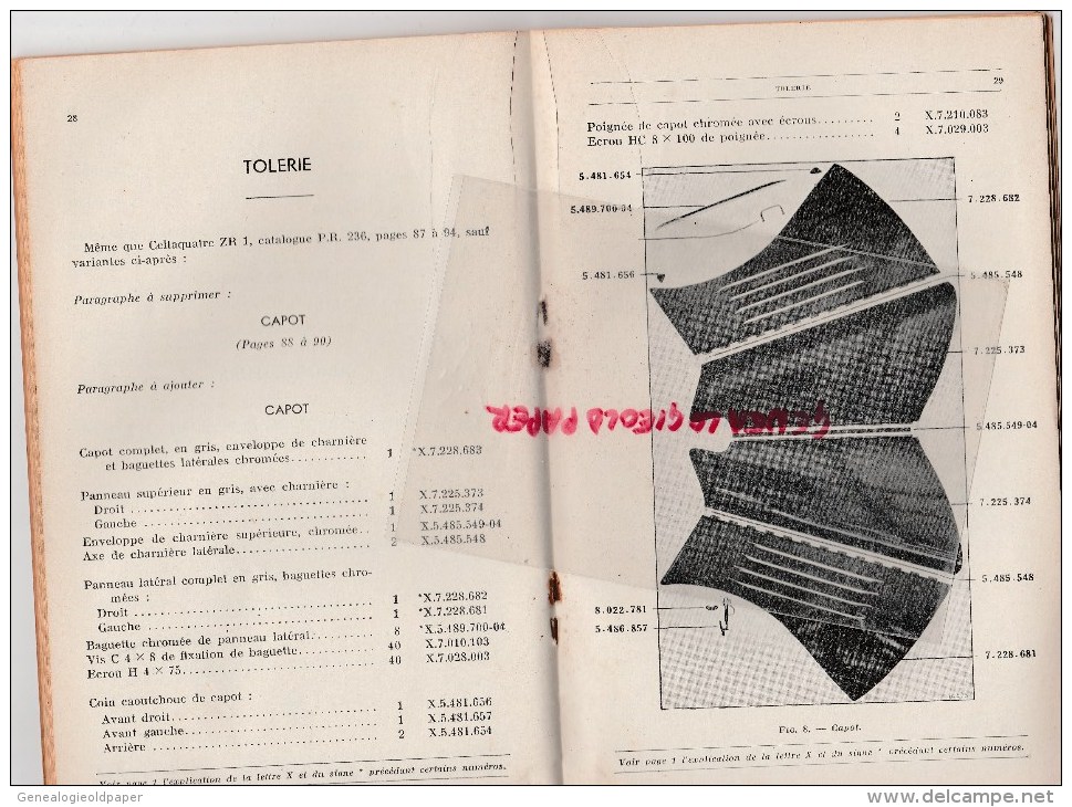 RENAULT BILLANCOURT - CATALOGUE PIECES RECHANGE POUR  VOITURE TYPE ZR 2- JUIN 1935 - Voitures