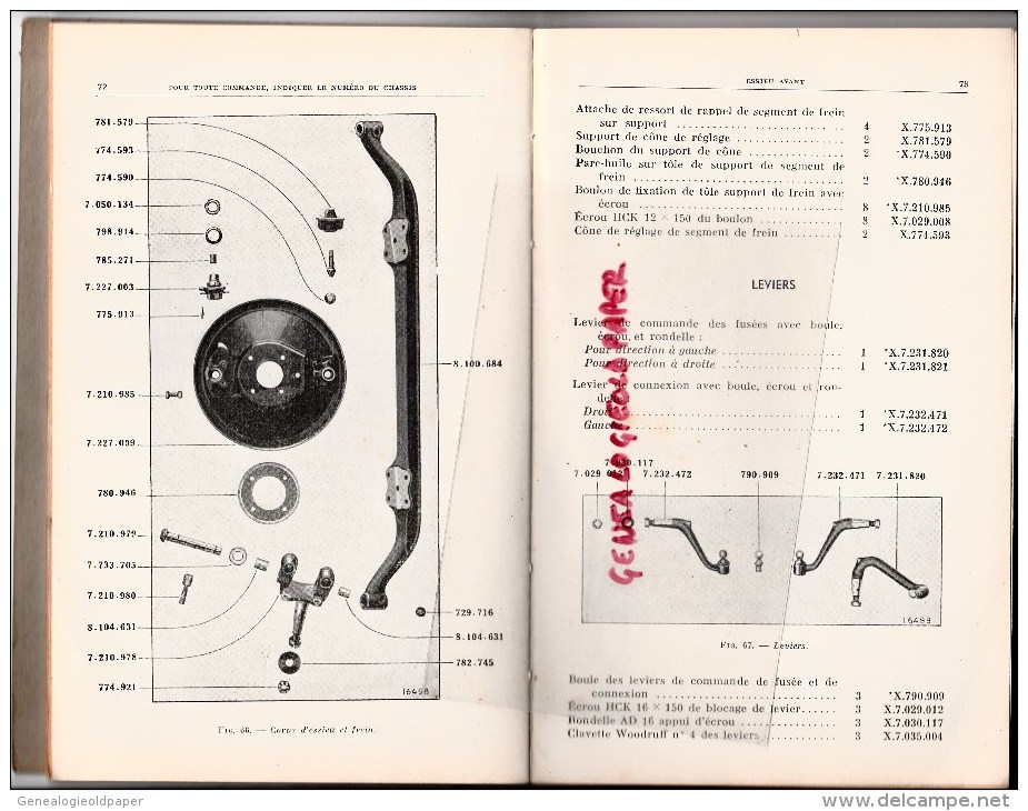 RENAULT BILLANCOURT - CATALOGUE PIECES RECHANGE POUR  VOITURE VIVASTELLA GRAND SPORT TYPE ADB 1- JUILLET 1936-RARE - Cars