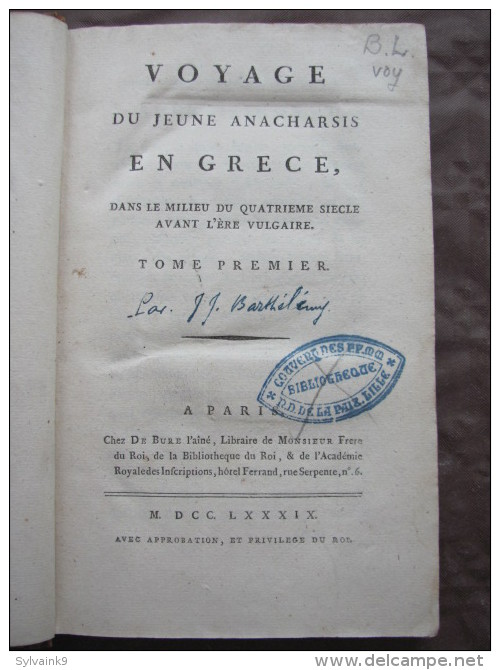 VOYAGE DU JEUNE ANACHARSIS EN GRECE 7 TOMES 1789 BARTHELEMY DE BURE CARTE SPARTES ATHENE