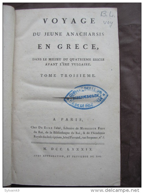 VOYAGE DU JEUNE ANACHARSIS EN GRECE 7 TOMES 1789 BARTHELEMY DE BURE CARTE SPARTES ATHENE