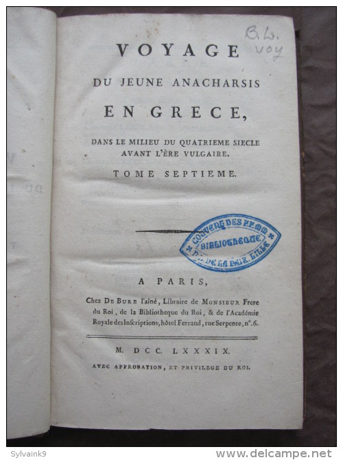 VOYAGE DU JEUNE ANACHARSIS EN GRECE 7 TOMES 1789 BARTHELEMY DE BURE CARTE SPARTES ATHENE