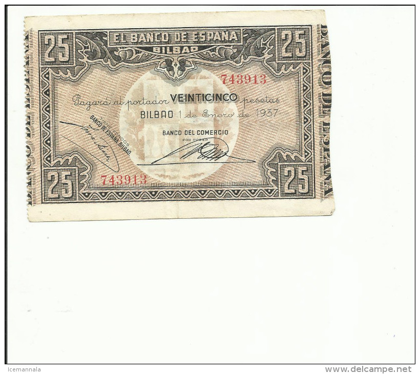 BILLETE 25 PESETAS  BILBAO 1937 - 25 Peseten