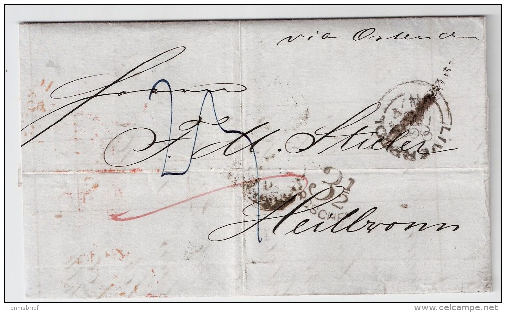 1854, Liverpool Nach Heilbronn, Tax-Stp. "3 1/2 GROSCHEN "    #1556 - ...-1840 Vorläufer