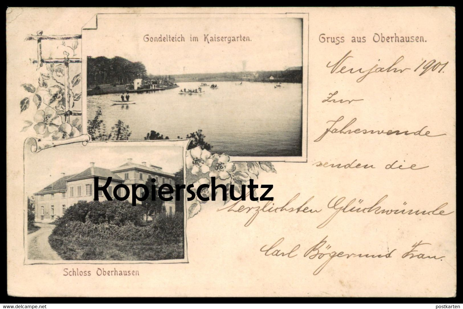 ALTE POSTKARTE GRUSS AUS OBERHAUSEN 1900 GONDELTEICH IM KAISERGARTEN & SCHLOSS OBERHAUSEN Ansichtskarte Castle Chateau - Oberhausen