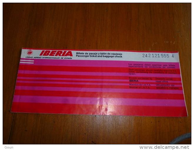 CB6 LC114 Billet Ticket Iberia  Airlines Kinshasa Malaga Brusselas  Pub Sherry Brandy Pedro Domecq - Billetes