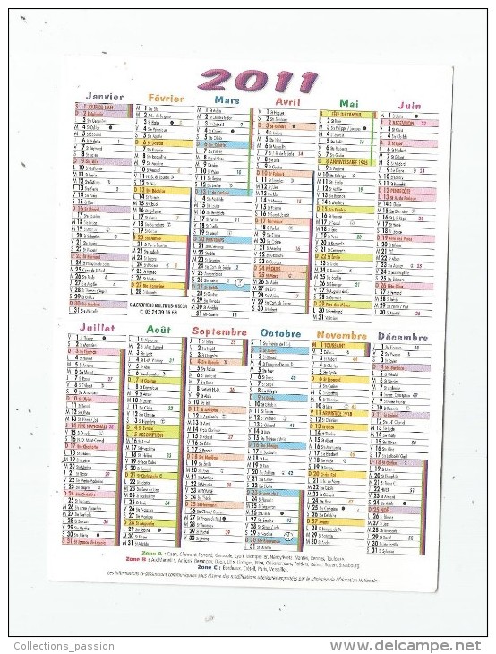 Calendrier Petit Format , 2011 , Boulangerie - Patisserie , C. Baloge , 86 , MONTMORILLON , 3 Scans - Tamaño Pequeño : 2001-...