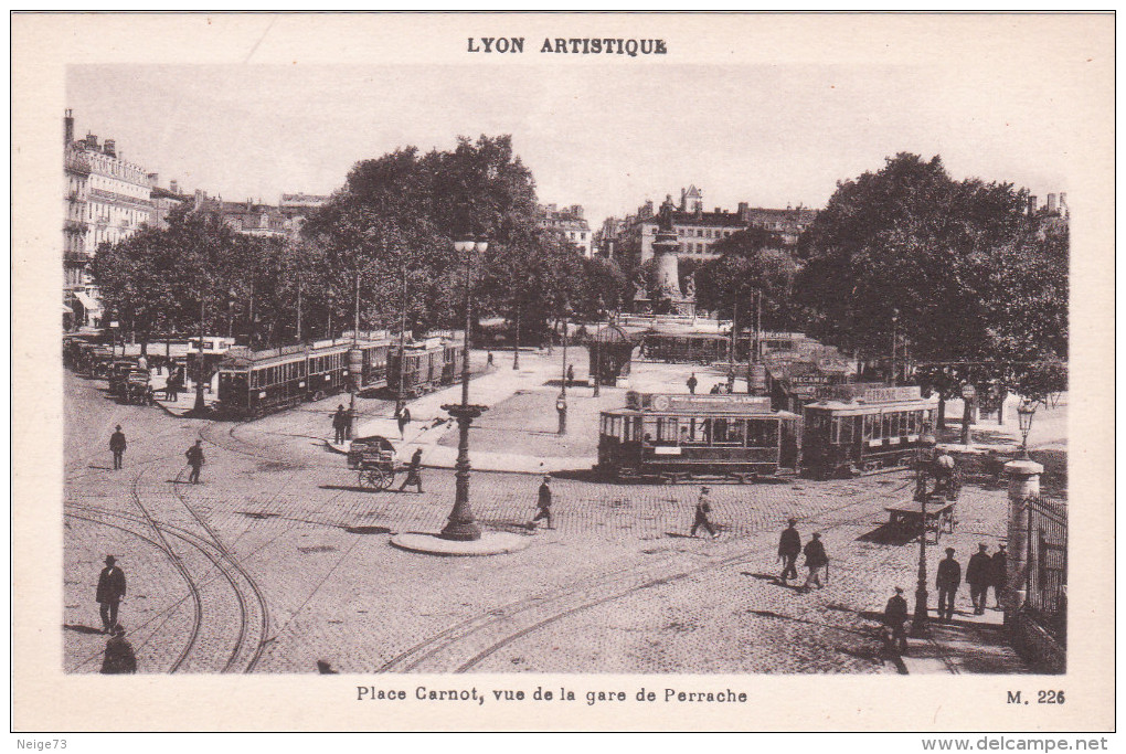 Carte Postale Ancienne De Lyon - Place Carnot, Vue De La Gare De Perrache - Petits Plans De Tramways - Lyon 2