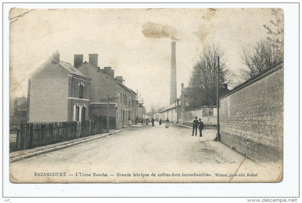 CPA ANIMEE BAZANCOURT, L'USINE BAUCHE, GRANDE FABRIQUE DE COFFRES FORTS INCOMBUSTIBES, ( EDIT. WILMET RETHEL ), MARNE 51 - Bazancourt