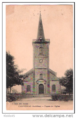 29 CAMPENEAC ( Morbihan ) - Façade De L´Eglise - Femmes à Droite Fagots Sur La Gauche - CPA J . Sorel Rennes - Autres & Non Classés