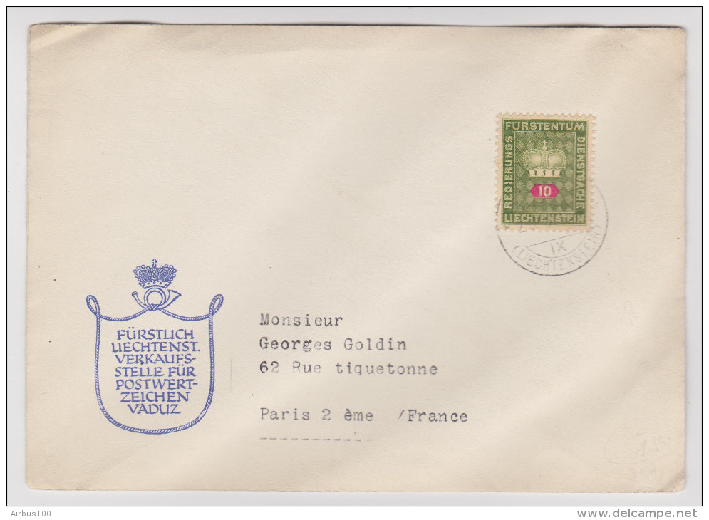 LIECHTENSTEIN VADUZ 22 JUIN 1951 POUR PARIS - Lettres & Documents