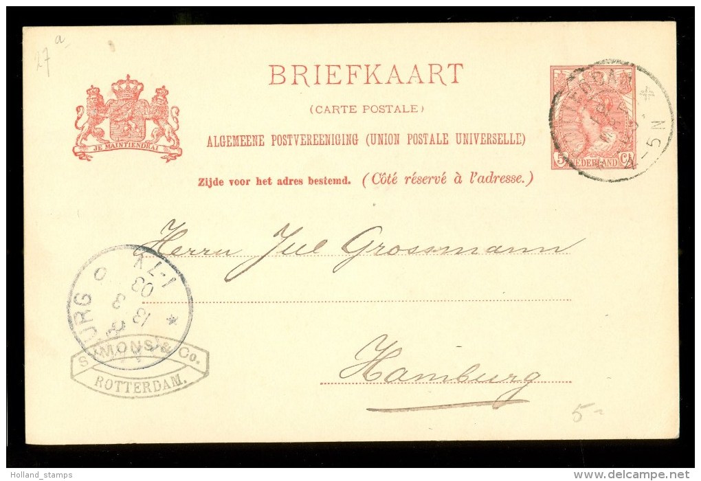 HANDGESCHREVEN BRIEFKAART Uit 1903 Van ROTTERDAM Naar HAMBURG * VOORDRUK * FIRMASTEMPEL (9800L) - Postal Stationery