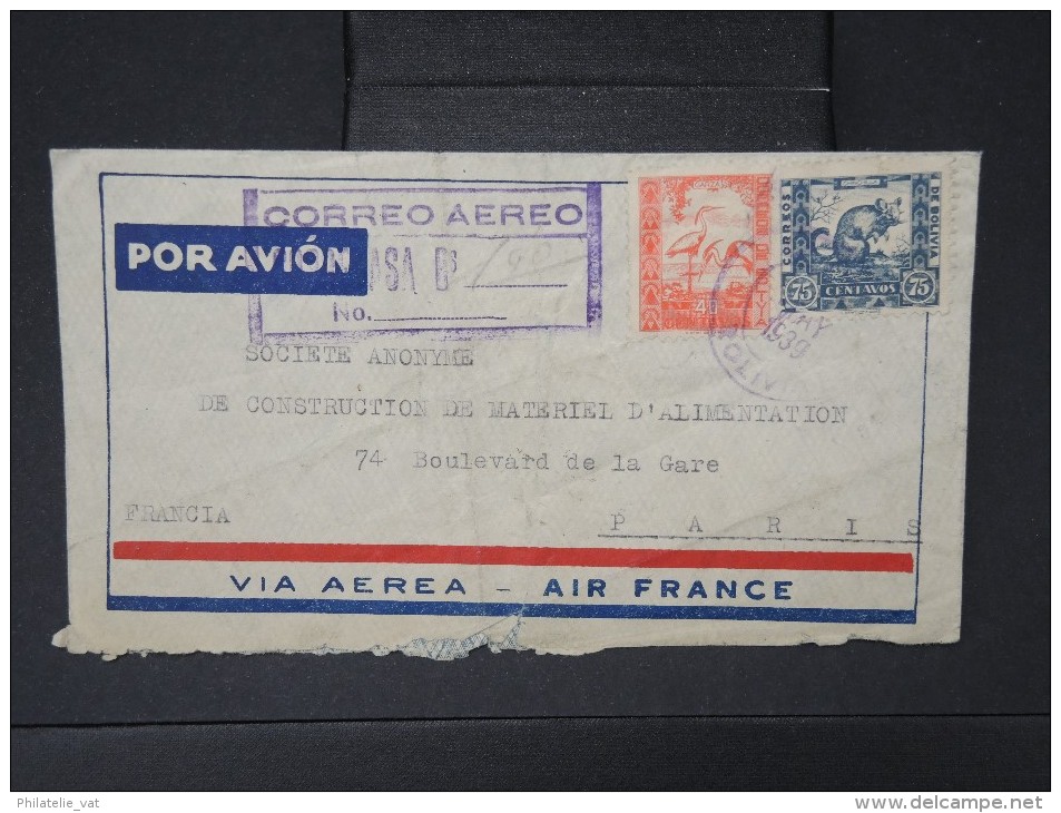 BOLIVIE-Enveloppe En Recommandée De La Paz Pour Paris   Par Avion( Air France)  En 1939   à Voir  P5215 - Bolivie