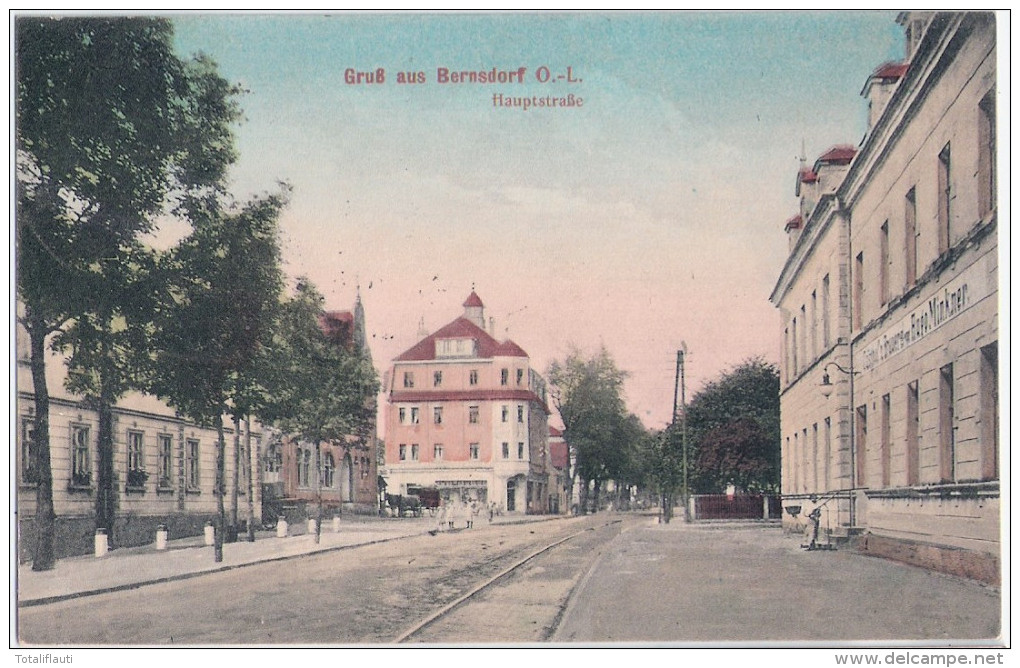 Gruß Aus BERNSDORF Kr Bautzen Hauptstraße Brauerei Hugo Minkner Bahnpost FRANKFURT ODER PRIESTEWITZ 19.5.1913 Gelaufen - Bautzen