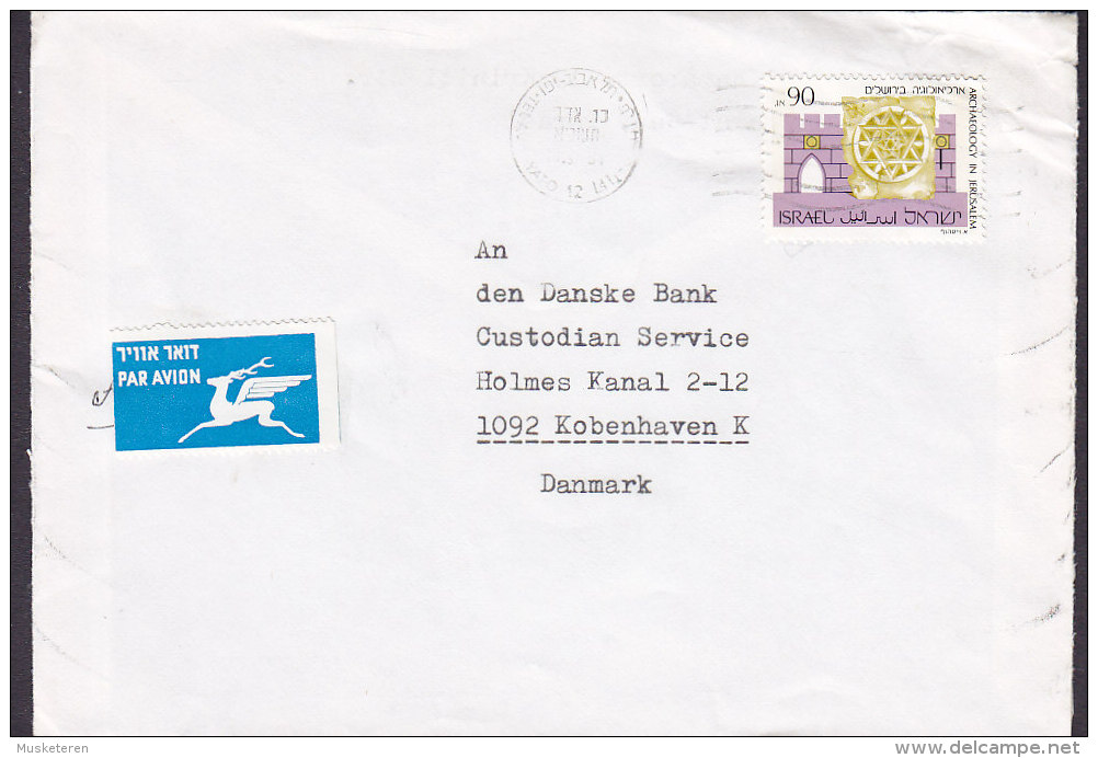 Israel "Winged Deer PAR AVION" Label TEL AVIV Cover Lettera To Denmark Archaeology In Jerusalem Stamp - Poste Aérienne