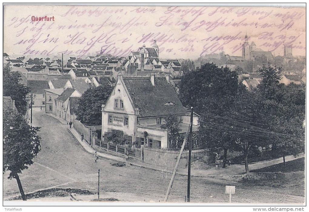 QUERFURT Panorama Vogelschau Hildebrandts Restaurant & Gartenlokal Vorn Belebt Gelaufen - Querfurt