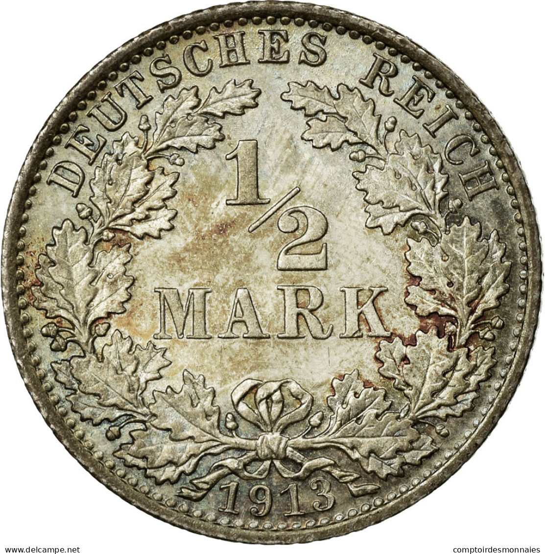 Monnaie, GERMANY - EMPIRE, 1/2 Mark, 1913, Berlin, SPL, Argent, KM:17 - 1/2 Mark