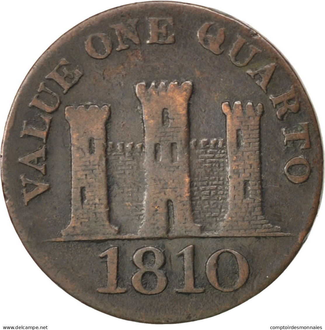 Monnaie, Gibraltar, Quarto, 1810, TB+, Cuivre, KM:Tn3.1 - Gibraltar