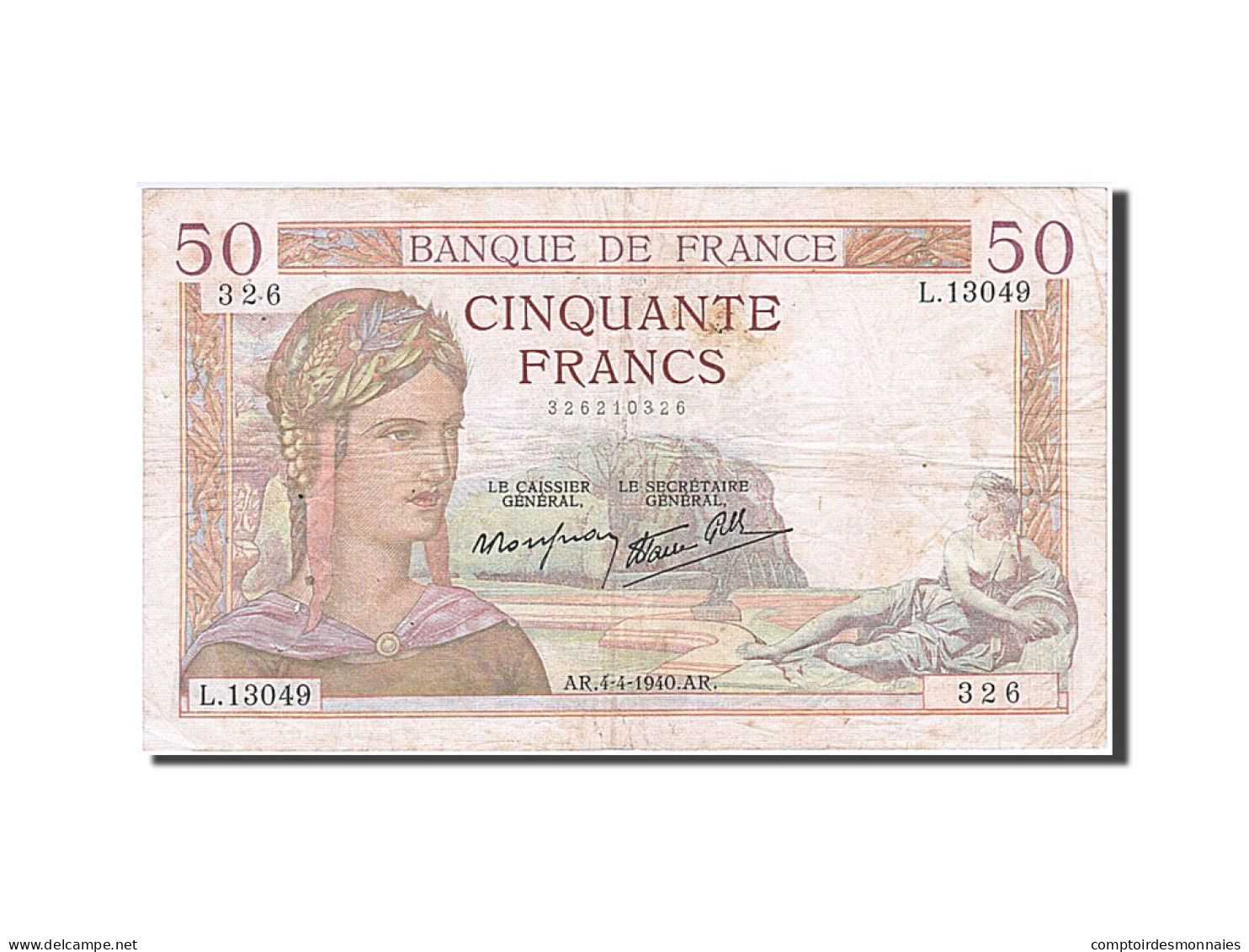 Billet, France, 50 Francs, 50 F 1934-1940 ''Cérès'', 1940, 1940-04-04, TB - 50 F 1934-1940 ''Cérès''