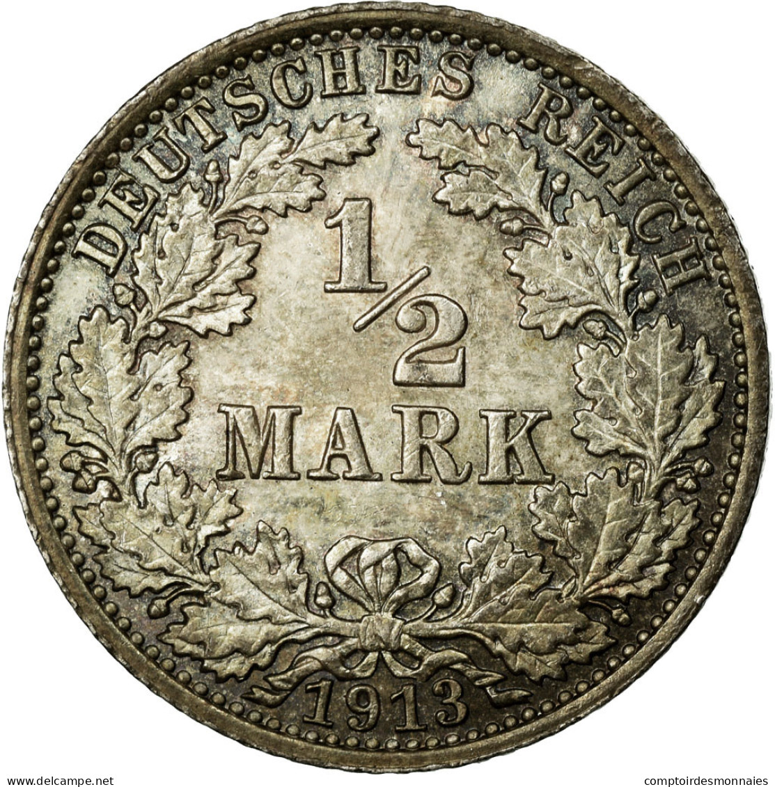 Monnaie, GERMANY - EMPIRE, 1/2 Mark, 1913, Berlin, SPL, Argent, KM:17 - 1/2 Mark