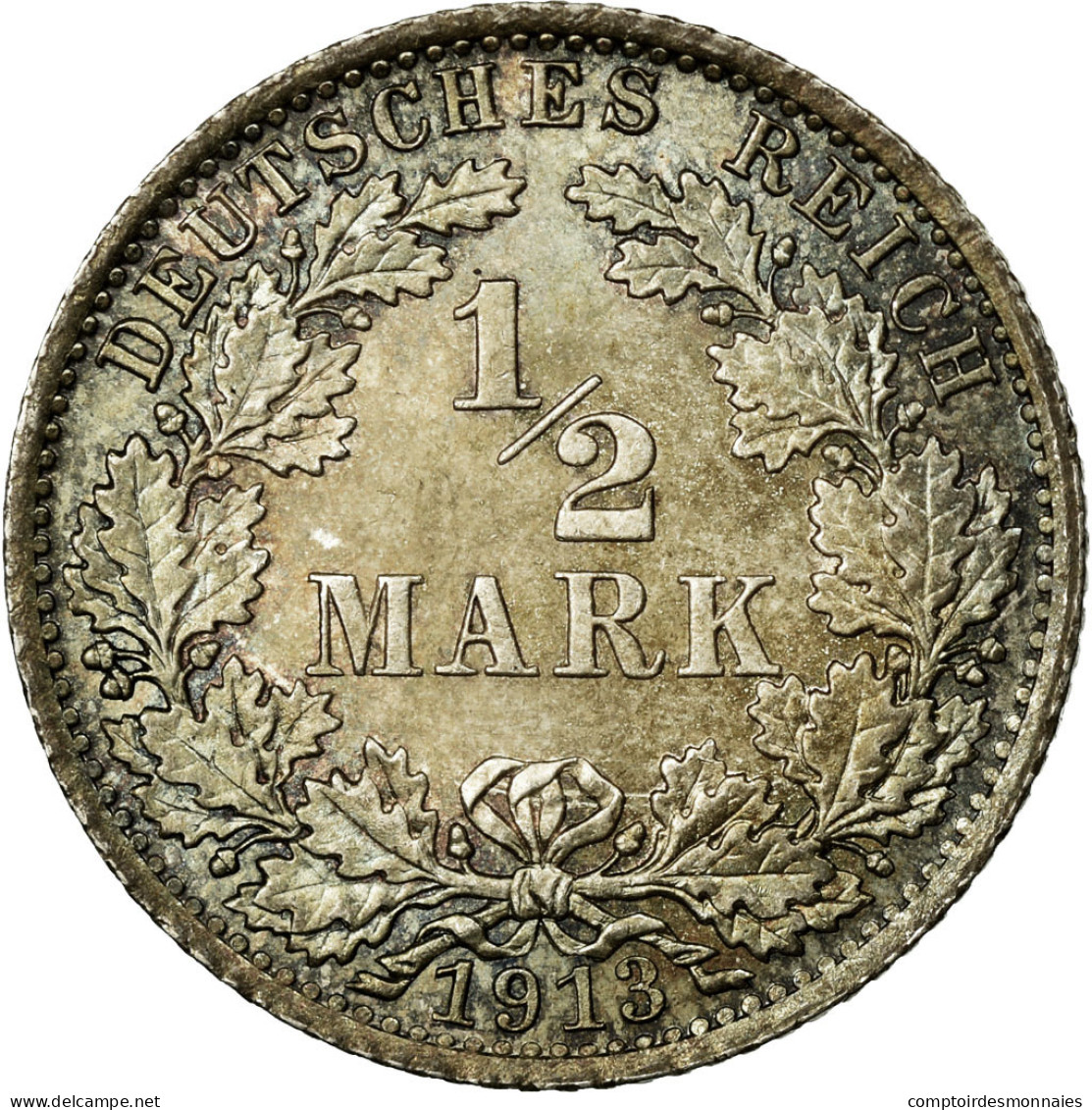 Monnaie, GERMANY - EMPIRE, 1/2 Mark, 1913, Berlin, TTB+, Argent, KM:17 - 1/2 Mark