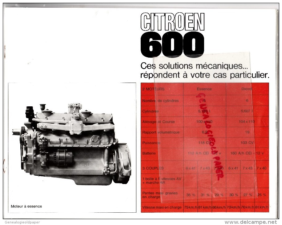 CAMION CITROEN 600 - BEAU CATALOGUE - DIESEL TYPE 100- 5 TONNES - ESSENCE- - Automobil