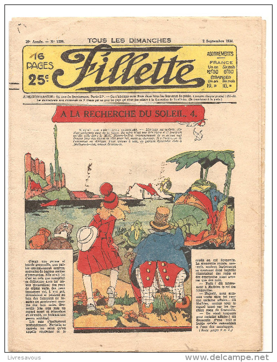 Fillette N°1380 Du 2 Septembre 1934 A La Recherche Du Soleil. 4. 26 ème Année - Fillette