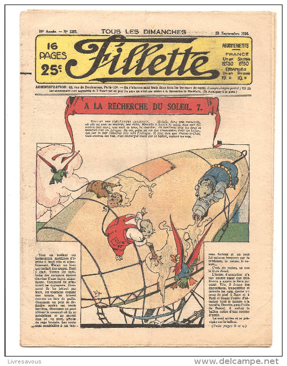 Fillette N°1383 Du 27 Septembre 1934 A La Recherche Du Soleil. 7. 26 ème Année - Fillette