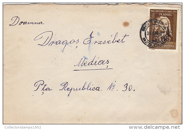 19604- GEORGE FRIDERIC HANDEL, STAMPS ON COVER, 1960, ROMANIA - Briefe U. Dokumente