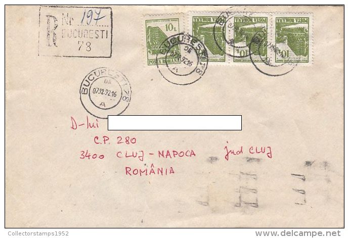 19633- BAILE HECULANE HOTEL, STAMPS ON REGISTERED COVER, 1992, ROMANIA - Lettres & Documents