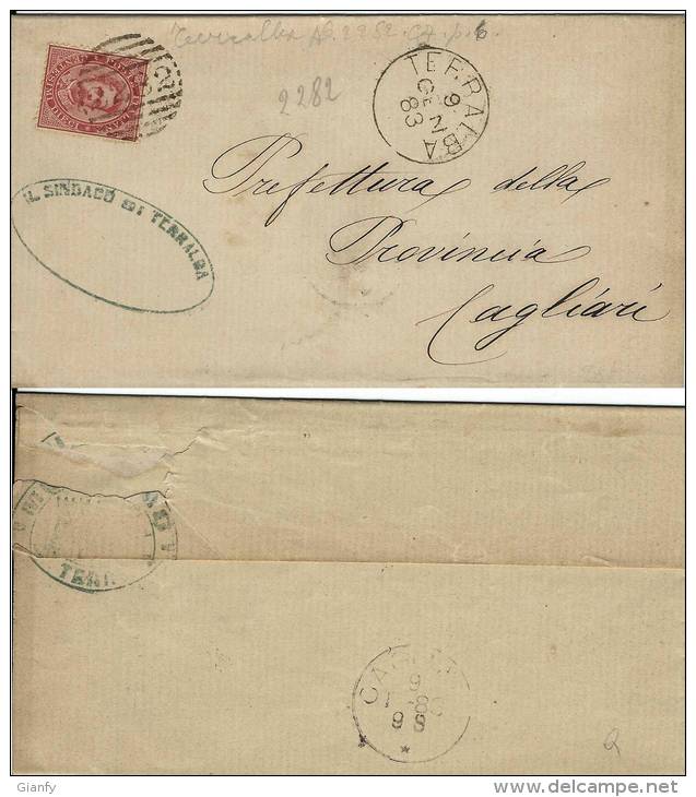 UMBERTO I 10 CENT 1883 TERRALBA SARDEGNA NUMERALE SBARRE 2282 + TOPONIMO - Storia Postale