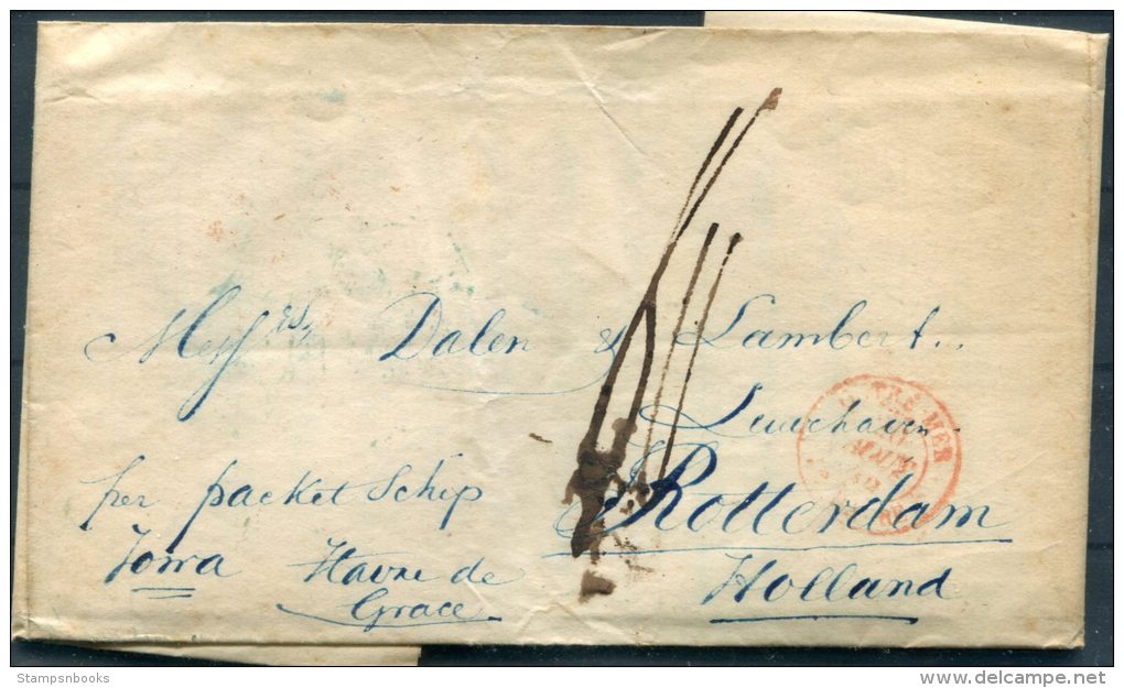 1844 USA New York Transatlantic Entire - Rotterdam Netherlands - …-1845 Vorphilatelie