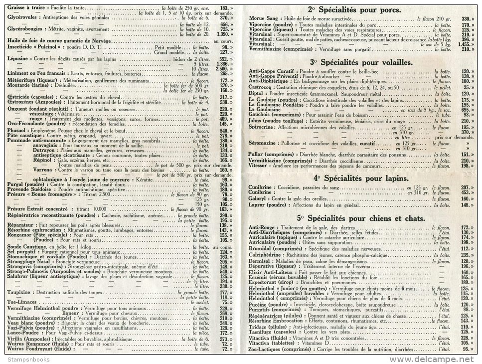 Gaucher &amp; Fils, Tours, France Prix Courant Animaux Et Ovins Dog Horse Cow Chicken Vaccins Veterinaires Price List - Advertising