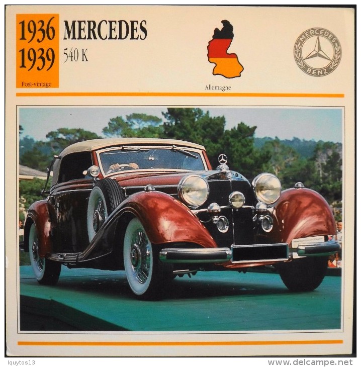 FICHE TECHNIQUE ILLUSTREE De VOITURE AUTOMOBILE ANCIENNE - MERCEDES 540K De 1934 - Parfait Etat - - Auto's