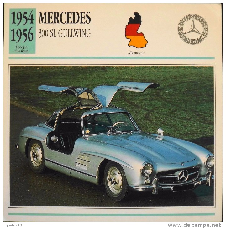 FICHE TECHNIQUE ILLUSTREE De VOITURE AUTOMOBILE ANCIENNE - MERCEDES 300 SL GULLWING De 1954 - Parfait Etat - - Auto's