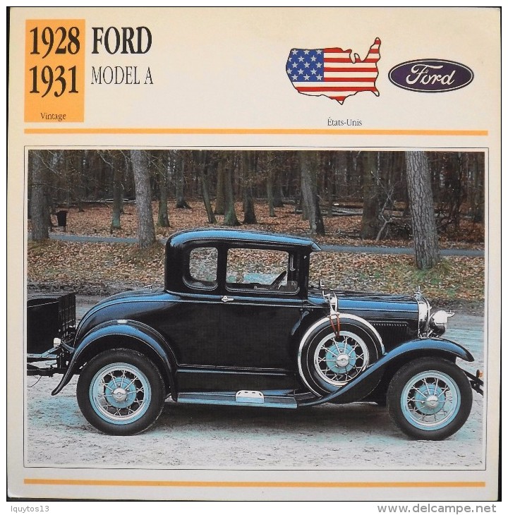 FICHE TECHNIQUE ILLUSTREE De VOITURE AUTOMOBILE ANCIENNE - FORD MODEL A De 1930 - Parfait Etat - - Cars