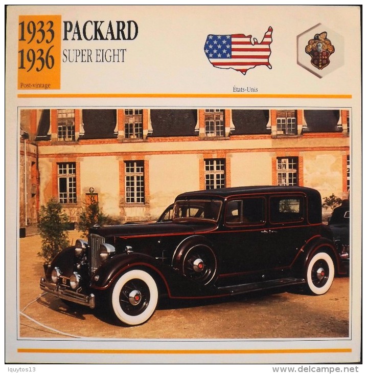 FICHE TECHNIQUE ILLUSTREE De VOITURE AUTOMOBILE ANCIENNE - PACKARD SUPER EIGHT De 1934 - Parfait Etat - - Cars