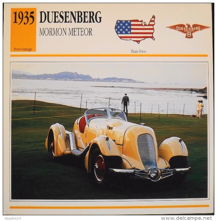 FICHE TECHNIQUE ILLUSTREE De VOITURE AUTOMOBILE ANCIENNE - DUESENBERG MORMON METEOR De 1935 - Parfait Etat - - Voitures