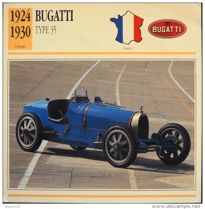 FICHE TECHNIQUE ILLUSTREE De VOITURE AUTOMOBILE ANCIENNE - BUGATTI TYPE 35 De 1924 - Parfait Etat - - Auto's